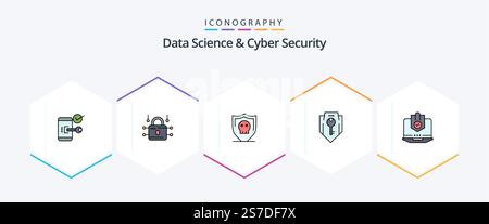 Data Science And Cyber Security 25 FilledLine icon pack including security. key. security. access. secure Stock Vector