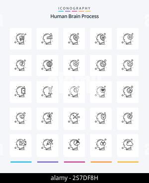 Creative Human Brain Process 25 OutLine icon pack  Such As mark. head. brain. failure. mind Stock Vector