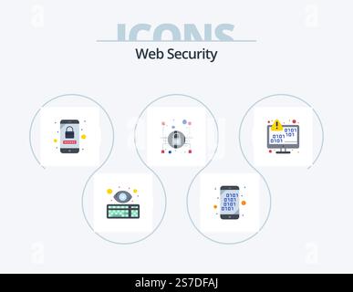 Web Security Flat Icon Pack 5 Icon Design. data encryption. security. search. padlock. mobile security Stock Vector