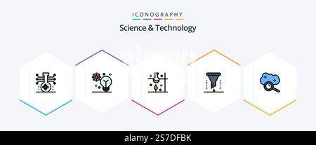 Science And Technology 25 FilledLine icon pack including chemical laboratory. chemical analysis. intelligence. science lab. science Stock Vector
