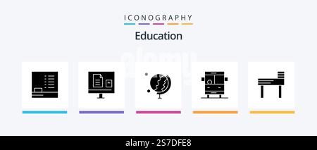 Education Glyph 5 Icon Pack Including . school. school. education.. Creative Icons Design Stock Vector