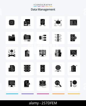 Creative Data Management 25 Glyph Solid Black icon pack  Such As . server. documents. file. backup Stock Vector