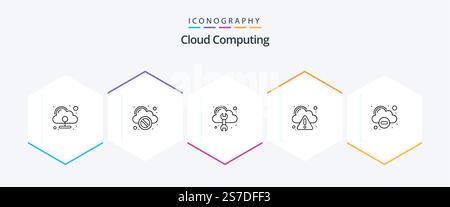 Cloud Computing 25 Line icon pack including minus. cloud. warning. cloud Stock Vector