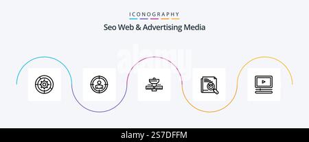 Seo Web And Advertising Media Line 5 Icon Pack Including page search. search. page. satellite Stock Vector