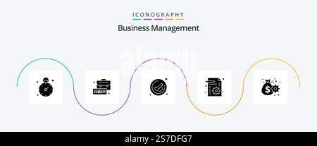 Business Management Glyph 5 Icon Pack Including management. business. management. setting. management Stock Vector