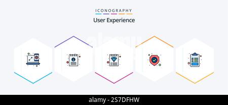 User Experience 25 FilledLine icon pack including favorite. archive. diamond. shield. antivirus Stock Vector