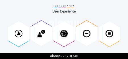 User Experience 25 Glyph icon pack including media . remove. minus . Stock Vector