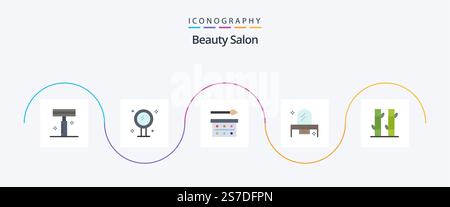 Beauty Salon Flat 5 Icon Pack Including dresser. bedroom. reflection. beauty. eye shadow Stock Vector
