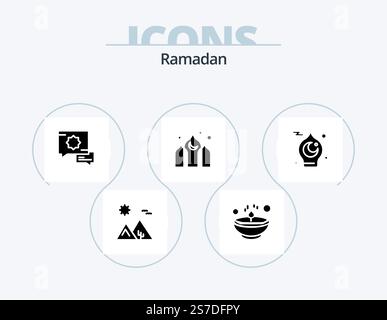 Ramadan Glyph Icon Pack 5 Icon Design. architecture . speech. diwali . prayer . Stock Vector