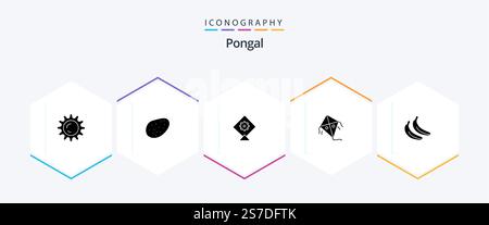 Pongal Glyph 5 Icon Pack Including pongal. pongal. setting. water. pot ...