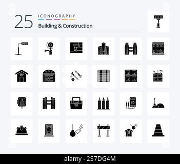 Building And Construction 25 Solid Glyph icon pack including building. door. painting. construction. city Stock Vector