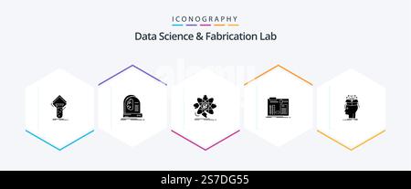 Data Science And Fabrication Lab 25 Glyph icon pack including diy. build. intelligence. science. information Stock Vector