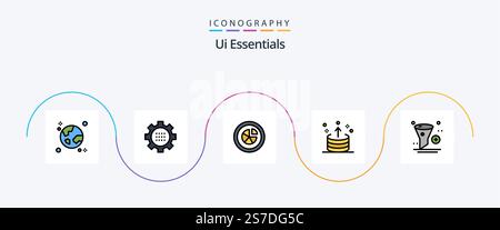 Ui Essentials Line Filled Flat 5 Icon Pack Including export. arrow. options. report. diagram Stock Vector