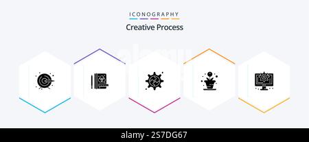 Creative Process 25 Glyph icon pack including . setting. gear. process. computer Stock Vector