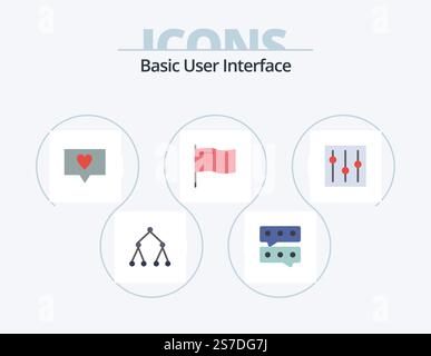 Basic Flat Icon Pack 5 Icon Design. . setting. message. interface. basic Stock Vector