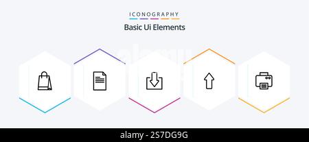 Basic Ui Elements 25 Line icon pack including printed. printer. arrow. upload. arrows Stock Vector