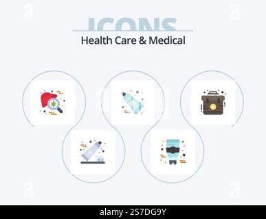 Health Care And Medical Flat Icon Pack 5 Icon Design. emergency. toothpaste. hepatitis. tooth. dental Stock Vector