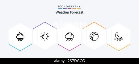 Weather 25 Line icon pack including . weather. cloud. moon. moon Stock Vector