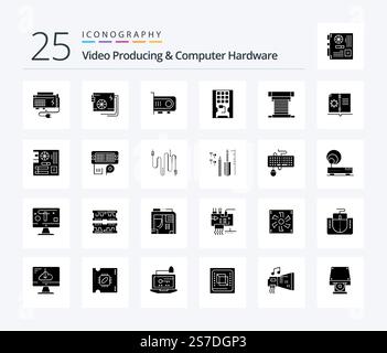 Video Producing And Computer Hardware 25 Solid Glyph icon pack including solid. drive. power. disk. technology Stock Vector