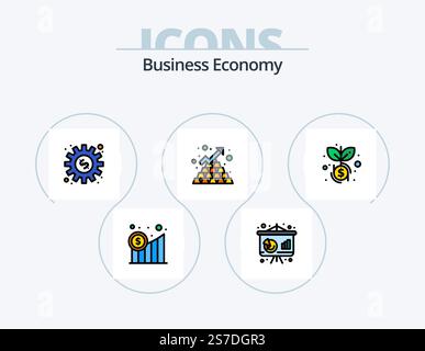 Economy Line Filled Icon Pack 5 Icon Design. trading. bitcoin. time. dollar. bomb explosion Stock Vector
