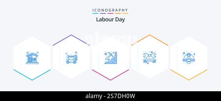 Labour Day 25 Blue icon pack including day. tool. cave. repair. pickaxe Stock Vector