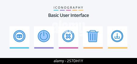 Basic Blue 5 Icon Pack Including download. application. ui. trash. delete. Creative Icons Design Stock Vector
