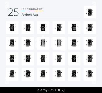 Android App 25 Solid Glyph icon pack including app. phone. android. mobile. app Stock Vector