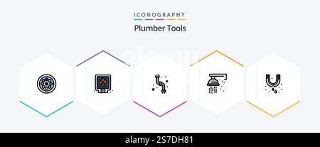 Plumber 25 FilledLine icon pack including leak. plumbing. fire. plumber. plumbing Stock Vector