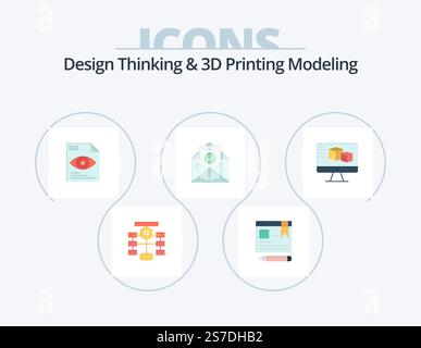 Design Thinking And D Printing Modeling Flat Icon Pack 5 Icon Design. computer. envelope. education. email. computing Stock Vector
