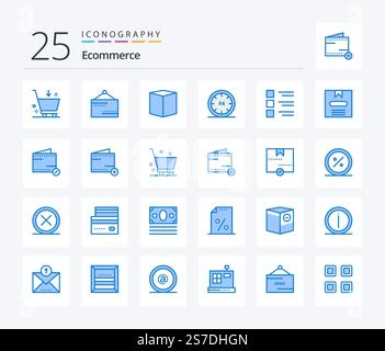 Ecommerce 25 Blue Color icon pack including checklist. e. box. day. and Stock Vector