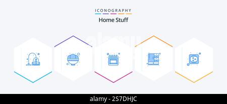 Home Stuff 25 Blue icon pack including extension. gas. cupboard. cabinet Stock Vector