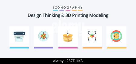 Design Thinking And D Printing Modeling Flat 5 Icon Pack Including printing. film. arrow. chart. grid. Creative Icons Design Stock Vector