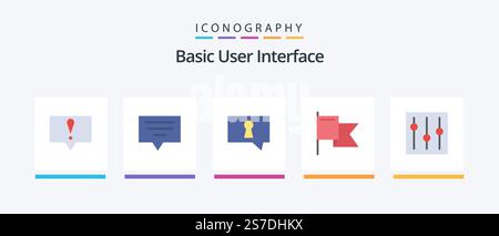 Basic Flat 5 Icon Pack Including . setting. secret. interface. basic. Creative Icons Design Stock Vector