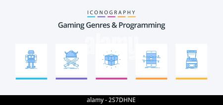 Gaming Genres And Programming Blue 5 Icon Pack Including mobile. api. warrior. cube. puzzle. Creative Icons Design Stock Vector