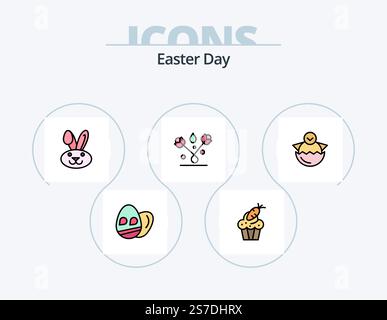 Easter Line Filled Icon Pack 5 Icon Design. calender. easter. egg. food. tulip Stock Vector