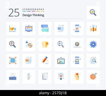 Design Thinking 25 Flat Color icon pack including phone. file format. screen. corel. cdr file Stock Vector