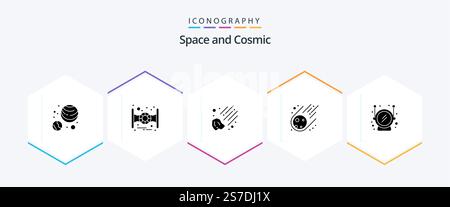 Space 25 Glyph icon pack including . safety. space. space. space Stock Vector