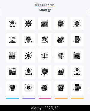 Creative Strategy 25 Glyph Solid Black icon pack  Such As money. sheet. grow. schedule. order Stock Vector