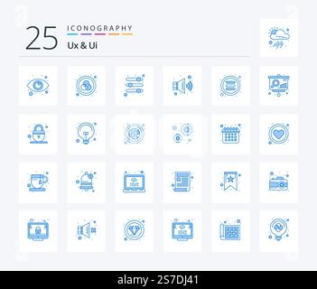 Ux And Ui 25 Blue Color icon pack including menu. list. options. volume. audio Stock Vector