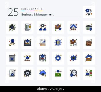 Business And Management 25 Line Filled icon pack including process. management. management. optimization. cog Stock Vector