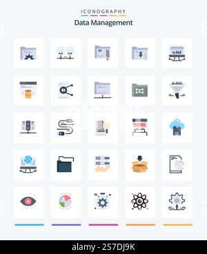 Creative Data Management 25 Flat icon pack  Such As beat. computer. folder. download. folder Stock Vector