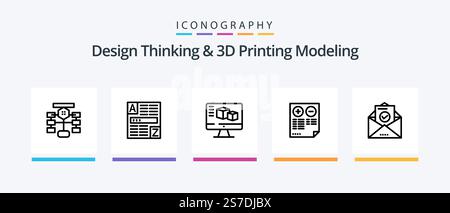 Design Thinking And D Printing Modeling Line 5 Icon Pack Including satanic. triangle. database. box. education. Creative Icons Design Stock Vector