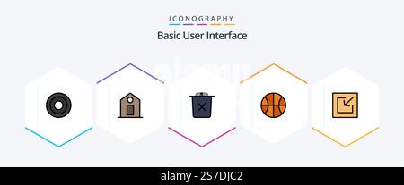 Basic 25 FilledLine icon pack including import. web. bin. set. basic Stock Vector