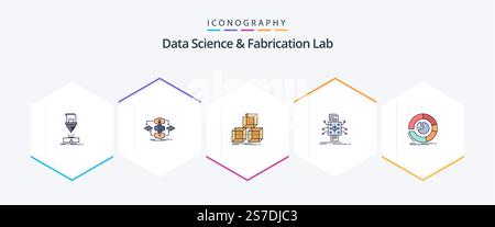 Data Science And Fabrication Lab 25 FilledLine icon pack including processing. data. model. analysis. stackd Stock Vector