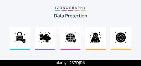 Data Protection Glyph 5 Icon Pack Including . security. security. padlock. security. Creative Icons Design Stock Vector