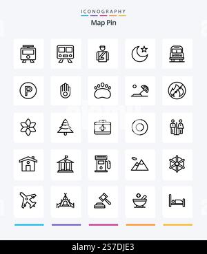 Creative Map Pin 25 OutLine icon pack  Such As gesture. camping. moon. transport. travel Stock Vector