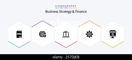 Business Strategy And Finance 25 Glyph icon pack including . court . dollar . finance . bank Stock Vector