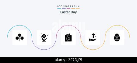 Easter Glyph 5 Icon Pack Including happy. easter. box. cross. celebration Stock Vector