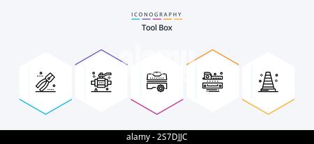 Tools 25 Line icon pack including tools. tapeline. construction. ruler. level Stock Vector