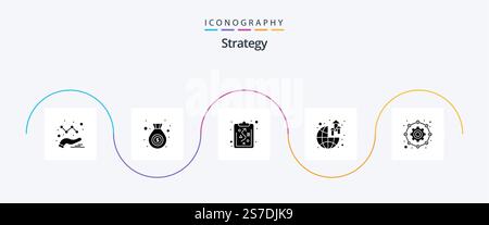 Strategy Glyph 5 Icon Pack Including . gear. strategy. configuration. profit Stock Vector